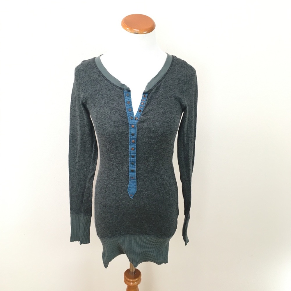 Free People Henley Long Sleeve Top Long Torso Green Women’s Sz Small